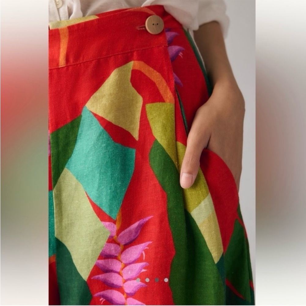 Farm Rio Heliconia Red Floral Print Wide Leg Linen Pants Size Small - Picture 6 of 12